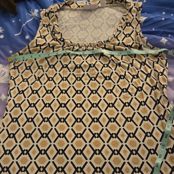 New York & Company Women's Stretch Geometric Scoop Neck Tank Top Beige Black L - Picture 4 of 6